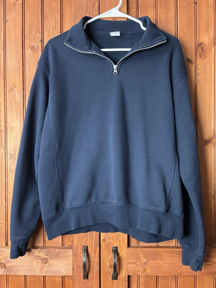 Zara Men’s Basic Quarter Zip Sweatshirt Size M Navy Blue Long Sleeve Pullover - Image 1 of 4