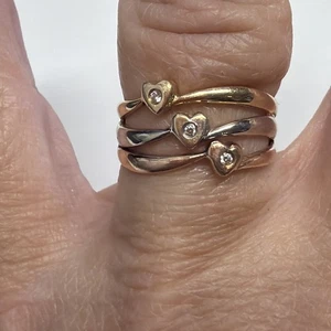 Anillo Corazón 14K Tri Color Oro Circonita cúbica Múltiples Corazones Talla 7 - Imagen 1 de 6