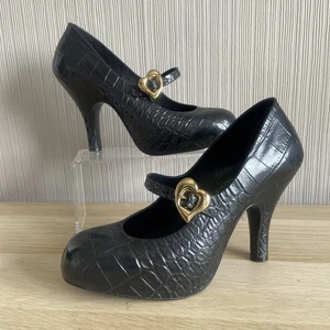 Vivienne Westwood Size 7 Melissa Heels Black Mock Croc Court Shoes Gold Heart - Picture 1 of 17