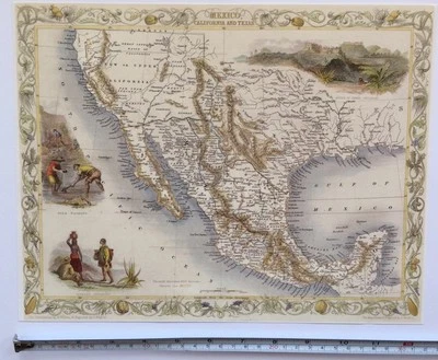 Mapa fotográfico antiguo de colección siglo 1800: México, California, Texas: reimpresión de Tallis Foto 1 de 4