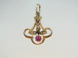 Bonito colgante de diamantes de rubí Art Nouveau 585 RG con 4 rosas de diamantes florales 1900 - Imagen 1 de 7