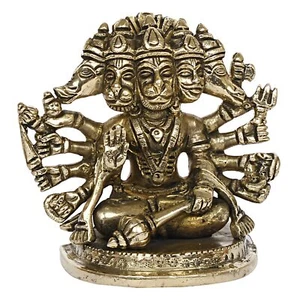 Brass Panchmukhi Hanuman Ji Statue Five Faced Bajrangbali Bajrang Bali Idol 4 In - Picture 1 of 4