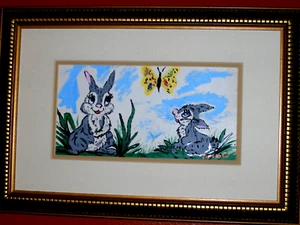 GESCHENK Hase Kaninchen Original Aquarell + Tusche gepaart gerahmt Kinder Baby’s Room - Bild 1 von 12