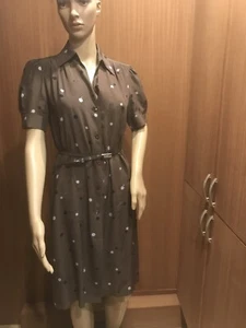 Max Mara 100% Silk Brown Polka Dot Shirt Dress size US 2 - Picture 1 of 9