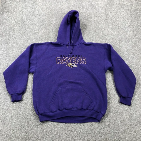 Vintage Baltimore Ravens Hoodie Men XL Purple Pull Over Hooded Sweatshirt USA Cover