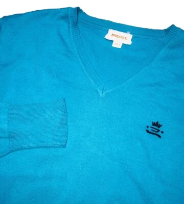 Diesel Sweater Men's L Blue Bentilogo Knitwear Lightweight V Neck Slim Fit - Image 1 of 4