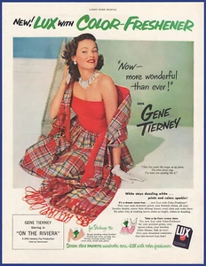 Vintage 1951 LUX Laundry Soap Color Freshener Gene Tierney 1950's Print Ad - Picture 1 of 1
