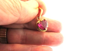 Bright Pink Heart Shaped Tourmaline Pendant or Enhancer w/Diamond Accents~14K - Picture 1 of 6