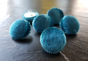 Peacock blue velvet buttons, Fabric Covered 19, 23, 25 or 31mm packs of buttons - Picture 1 of 16