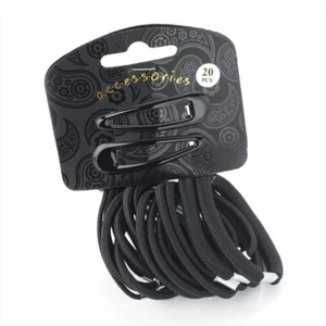 Juego de 20 bandas elásticas negras para el cabello y clips Bendie a presión niñas - Imagen 1 de 1