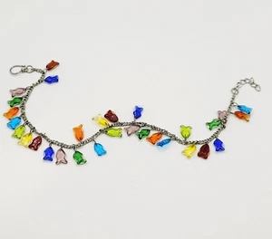 Colorful Glass Fish on a Fishing Line Silver Tone Metal Anklet 10.5 Inch Rare - Picture 1 of 23