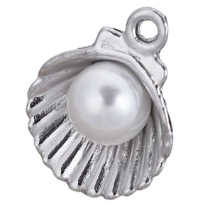 ❤ x10 Enamel SILVER Pearl OYSTER SHELL 15mm Sea Ocean Charm Jewellery Making UK❤ - Picture 1 of 1
