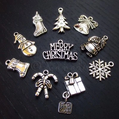 Dijes al por mayor enchapados en plata envejecidos de Navidad mezcla CM1216 - 10, 20 o 50 piezas Foto 1 de 4