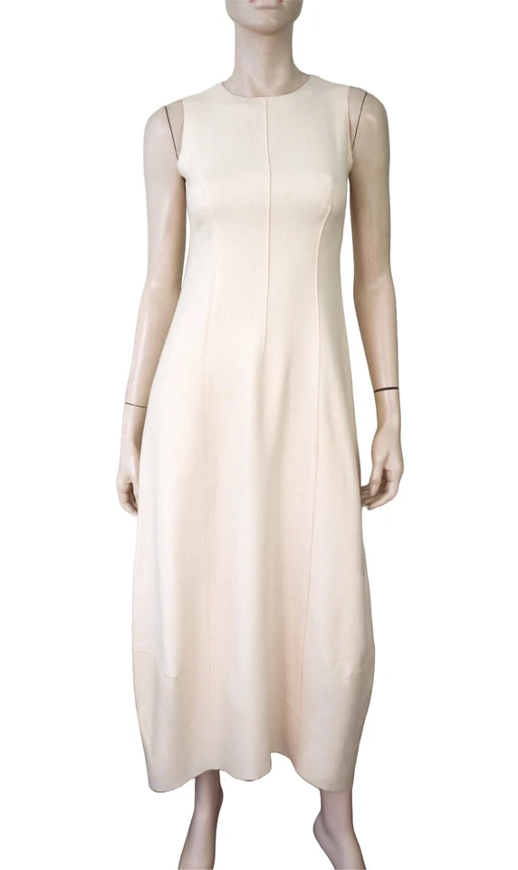 Vintage Y2k DKNY sz 4 Ivory Wool Tweed Tulip Hem Maxi Dress with Exposed Seams - Image 1 of 4