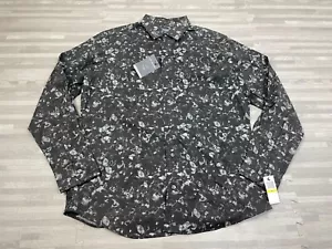 Van Heusen Floral LS Button Up Dress Shirt Mens M 15-15.5 Black Wrinkle-Free $60 - Picture 1 of 8