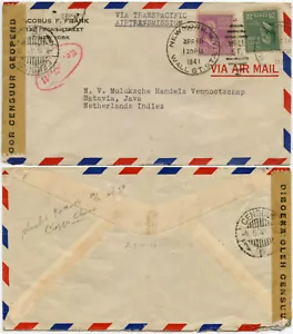 WW2 PACIFIC AIRMAIL +ECC11 Oval KNILM .. CENSORED 1941 USA to NEI China Clipper - Picture 1 of 4