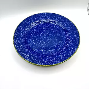 Juego de 2 platos de cena moteados azules La Primula borde verde 10 1/4" hechos en Italia - Imagen 1 de 8