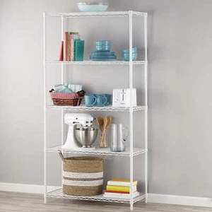 5-Tier Storage Shelf Unit 72"H x 36"W x 16"D, 1750lb Total Capacity, White - Picture 1 of 8