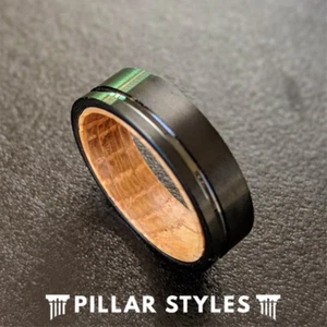 6mm Whiskey Barrel Rings Wood Wedding Band Black Mens Wedding Band Tungsten Ring - Picture 1 of 24