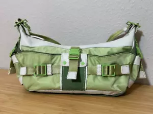 VTG Y2k DKNY Hobo Shoulder Bag Purse Green Suede Leather Buckles Club Wear - Picture 1 of 10