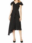 $159 Adrianna Papell Women's Black V-neck Ruffled Crepe Fit & Flare Dress Size 8