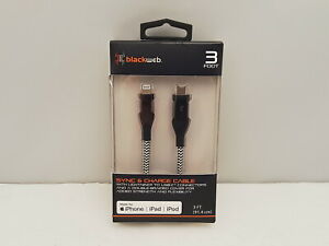 Blackweb BWA19WI809B Braided Polyester Charging Cable 3ft Black for Apple iPhone