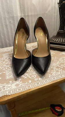  Mossimo Piel de Serpiente 3 1/2 Pulgadas Tacones Ribete Dorado Talla 7.5 M Negro Mujer� Foto 1 de 4