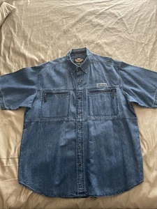 Harley Davidson Para Hombres XL Denim Cuello Abotonado y Camisa Manga Corta Logo Algodón - Imagen 1 de 8