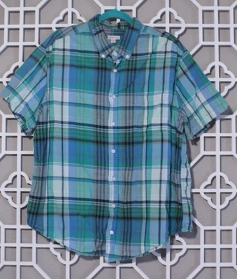Merona Button Up Shirt Mens 2XL Blue Plaid Casual Preppy Cotton Business Men - Image 1 of 4