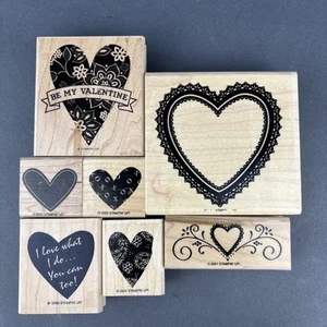 Stampin Up Lot of 7 HEART Wood Mounted Stamps- Love, Lace, XOXO - Picture 1 of 8