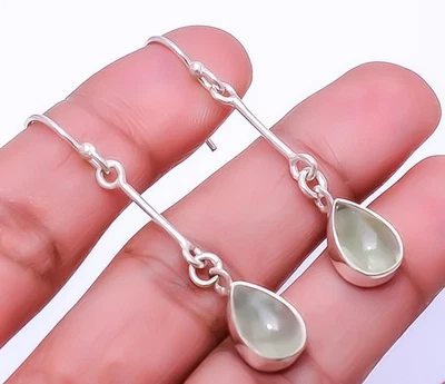 Серьги ручной работы из стерлингового серебра 925 пробы с дизайнерскими драгоценными камнями пренит 1,95 дюйма E93269834 - Изображение 1 из 4