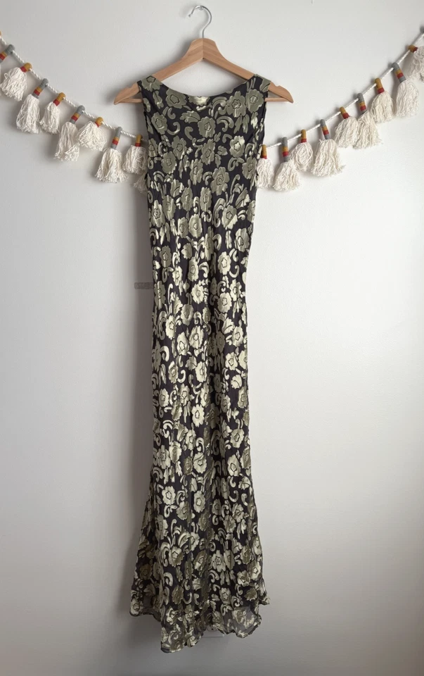 Maxi Vestido Vintage Tessuto Y2k Terciopelo Seda Floral Verde Caprichoso Hada Grunge S Foto 1 de 4