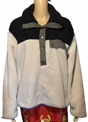 Rebecca Minkoff Tia Oversized Cream Snap Jacket Sz M/L Sherpa Deep Pile Fleece - Image 1 of 4