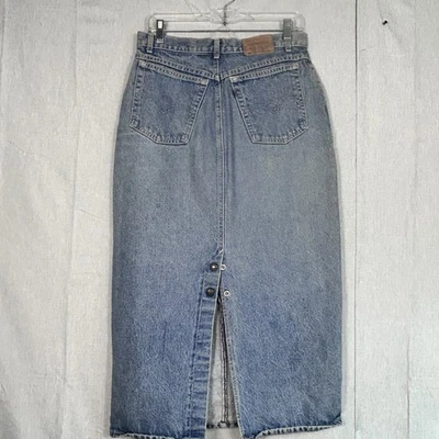 Levi’s VTG Denim Maxi Pencil Skirt Sz 13 USA High Rise 31” Waist Back Slit (O) - Image 1 of 4