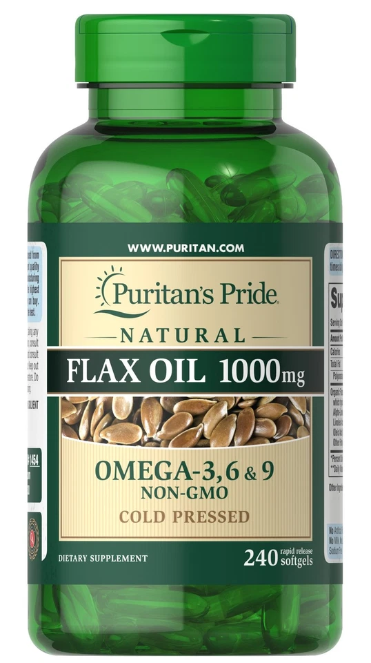 Puritan's Pride Natural Flax Oil 1000 mg - 240 Rapid Release Softgels - Image 1 of 1