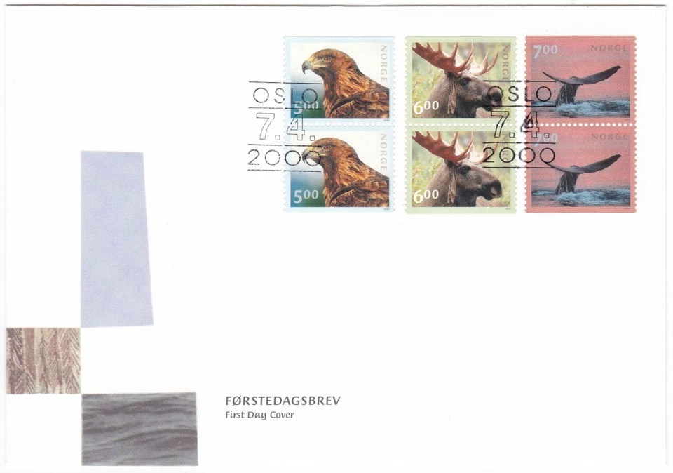 Norway FDC 2000,  Golden Eagle, Moose,  Sperm Whale, mint - Image 1 of 1