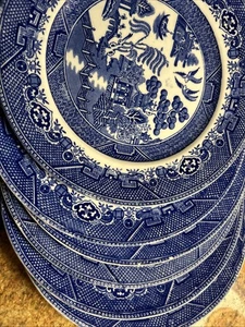 Blue Willow 8” Plates Staffordshire W Adam’s &sons -Set of 6 Luncheon Salad - Picture 1 of 5