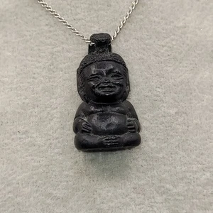 Coco Joe*Hawaii, Carved Lava Fortune Figure, elfbudda 1", 17"chain - Picture 1 of 7