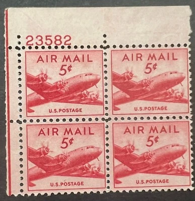 Scott#: C33 - DC-4 Skymaster 5¢ 1947 BEP Plate Block of Four MNHOG - Lot E23 - Image 1 of 2