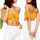 Topshop Tie Front Linen Strapless Tube Top Bandeau Summer Yellow Size 14 NWT