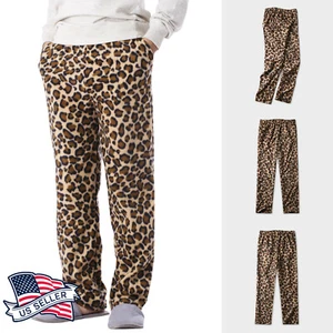 Pantalones de pijama de invierno de lana para salón de franela acogedores con estampado de leopardo animal para hombre - Imagen 1 de 4
