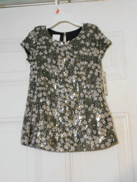 VESTIDO WONDER NIÑOS NIÑAS 2T - LENTEJUELAS FLORALES NEGRO/BLANCO PERFECTO PARA VACACIONES NUEVO CON ETIQUETAS Foto 1 de 1