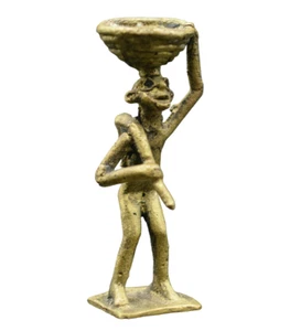 #37 antike? afrikanische Bronze Figur gelbguss Benin? Ashanti 7,3cm hoch - Bild 1 von 6