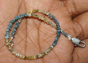 8.0cts Natural Yellow & Blue Rough Raw Diamond Beads 6.5" Bracelet 925 Silver 11 - Picture 1 of 4