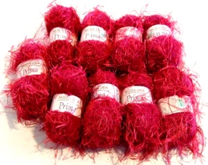 Lot of 9 Skeins Raspberry Red Eyelash Yarn by Moda-Dea Prima - NEW (#18) - Picture 1 of 3