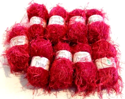 Lot of 9 Skeins Raspberry Red Eyelash Yarn by Moda-Dea Prima - NEW (#18) - Image 1 of 3