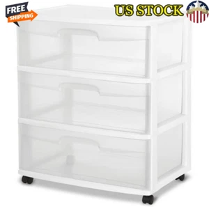 3 Drawer Wide Storage Cart Clear Drawers Rolling Wheel Home Organization Plastic - Picture 1 of 6