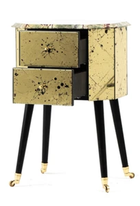 HECHO A MANO 1 DE 1 ÉGLOMISÉ VIDRIO ESPEJADO DORADO - MUEBLE APARADOR MÁRMOL VERDE - Imagen 1 de 9