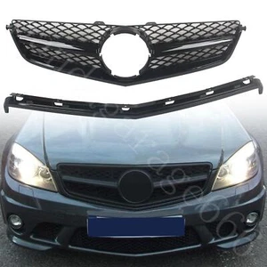 Front Grille Grill ABS Gloss Black For Mercedes-Benz W204 C63 2008-2011 - Picture 1 of 12