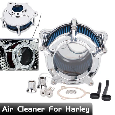 Chrome Edge Clarity Air Cleaner Blue Intake Filter For Harley CVO Tri Road Glide Foto 1 de 4